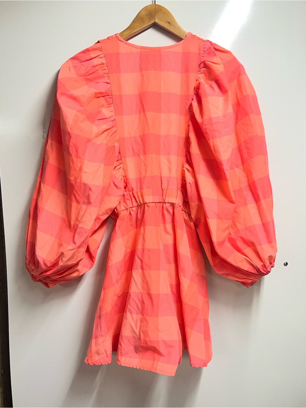 Sundress Alicia Romper in Big Gingham Neon Coral size XS/S - Picture 6 of 8